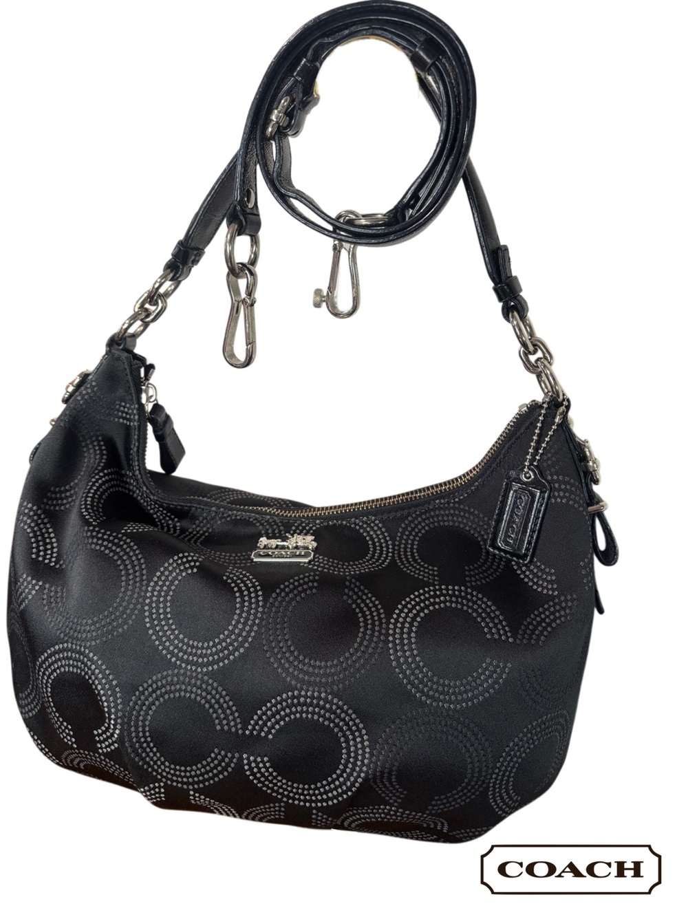 Coach Madison Dotted Op Art Black Signature Hobo Bag w/crossbody strap - Picture 1 of 16